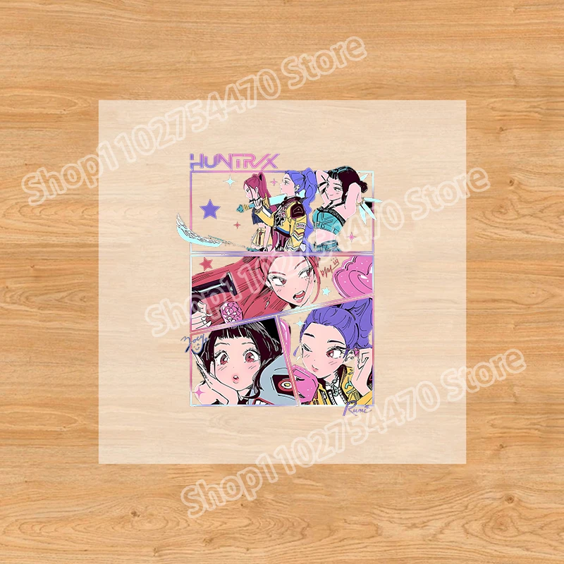 สติกเกอร์รีดร้อนลายการ์ตูนนักล่าอสูร Kpop สำหรับติดเสื้อผ้า กระเป๋าเป้ และอื่นๆ อุปกรณ์ตกแต่ง DIY