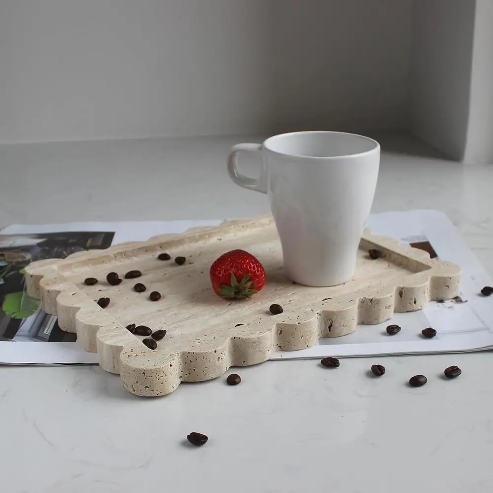 

Natural Luxury Scalloped Marble Tray 10.8"x8", RecVanity Tray or Bathroom Kitchen Counter, Decorative Tray or Drer Home Decor