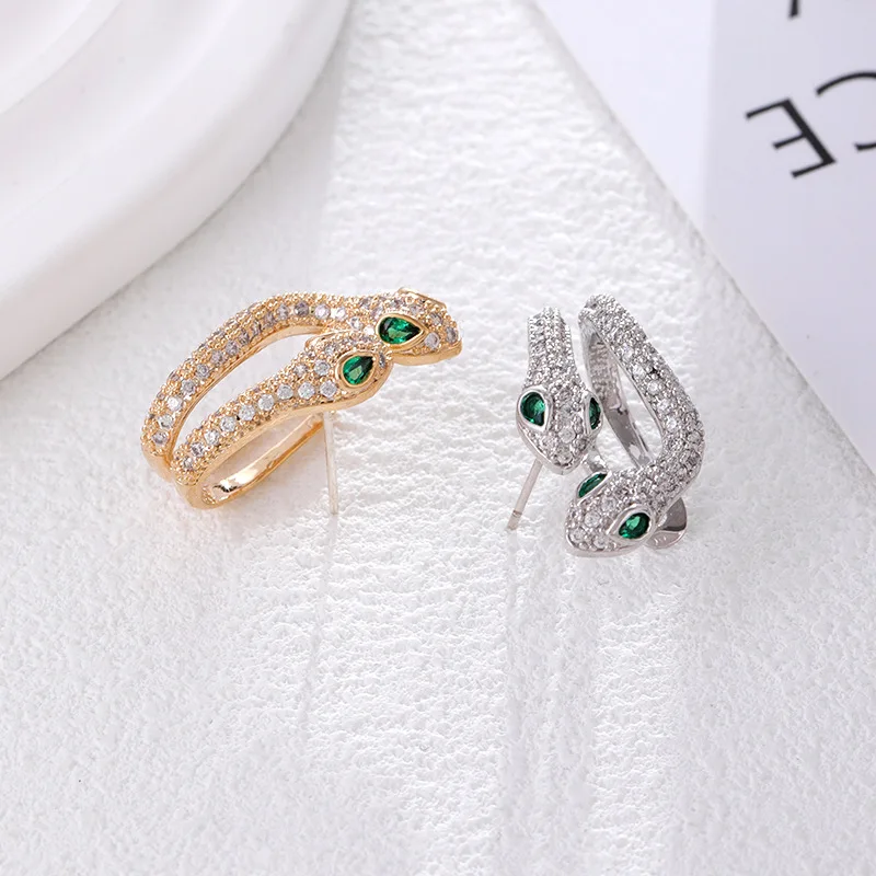 

Snake Shape Earrings for Women, 2026 New Model, Densely Covered in Clear Stones, Silver Color Metal, Ear Pin