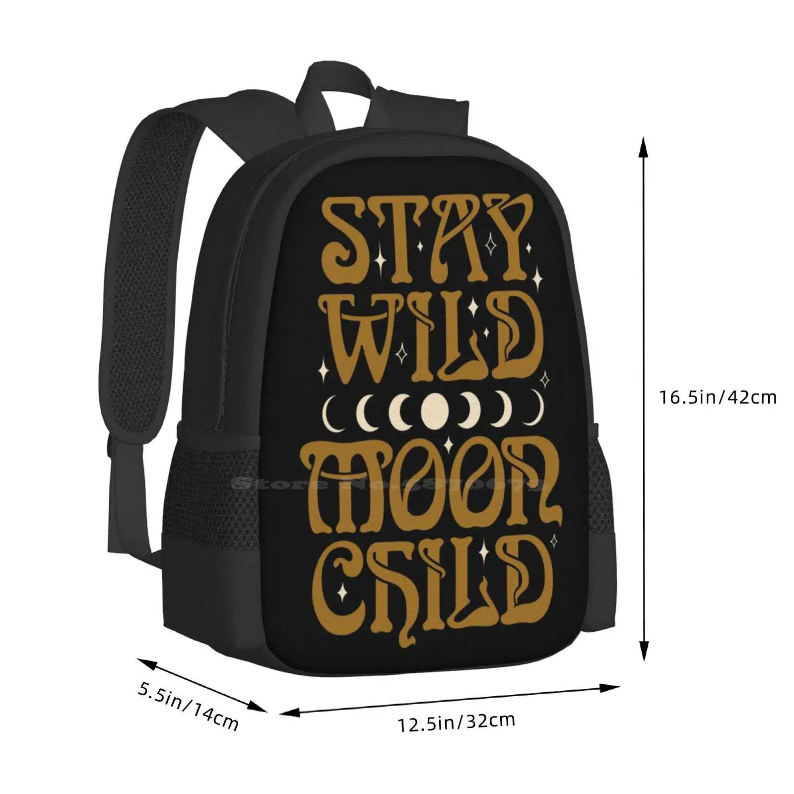 Stay Wild Moon Crianças Mochila Escolar, Design De Padrão De Moda, Bolsa De Viagem, Mágica, Em Magia Negra