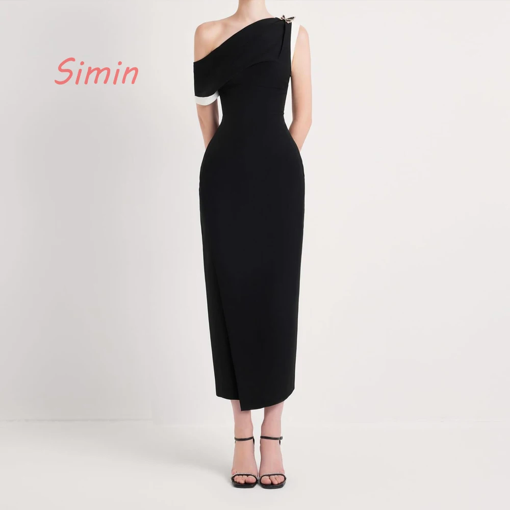 

Simin One-shoulder Straight Crepe Elegant Short-Sleeves Ankle-Length robes de soirée Saudi Arab Evening dresses for women 2024