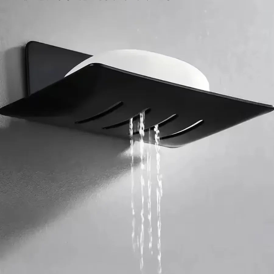 1pc Black Carbon Steel Soap Box Non Perforated Wall Mounted Bathroom Soap Box Bathroom Soap Holder Soap Storage Rack 2025