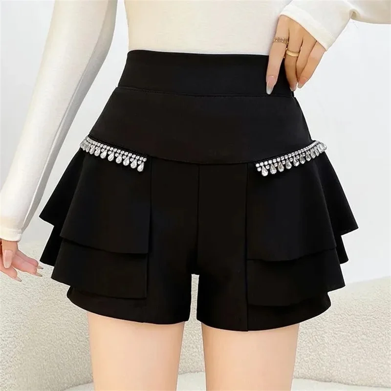 Women's Half Skirt 2026 Spring/Summer New Collection Women's Cake Skirt Pants Lotus Leaf High Waist Elastic Casual Shorts Skirt