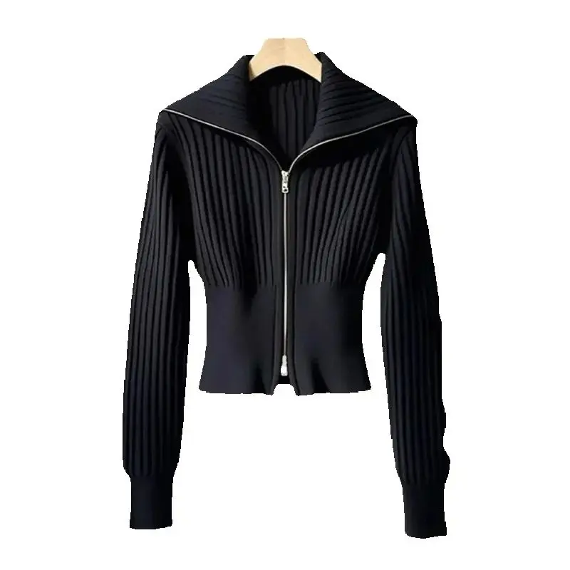 Herfst Winter Vrouwen Trui Vest Vrouwen 2025, Nieuwe Mode Losse Casual Truien Rits Pure Kleur Zwart Bovenkleding Vrouwelijke