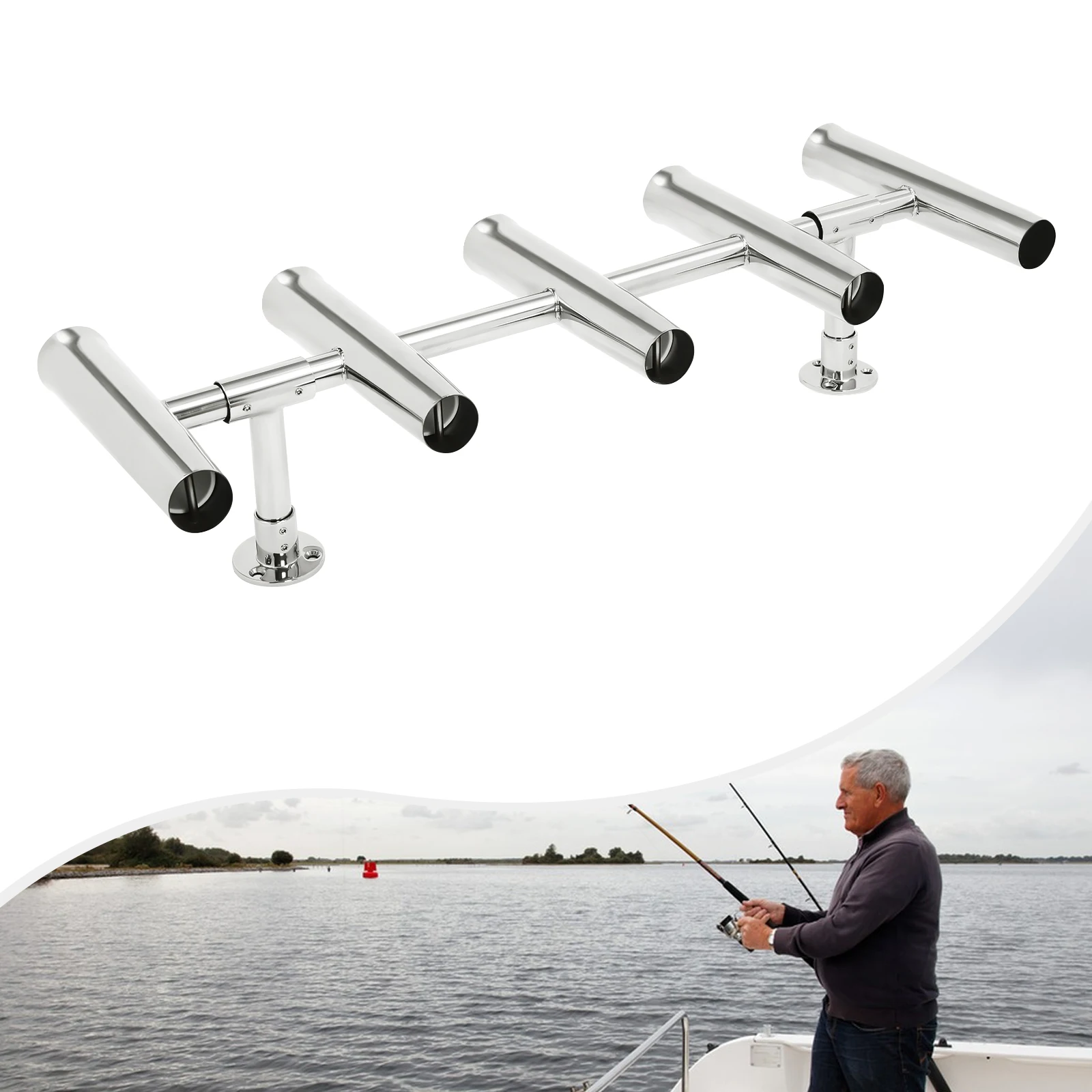 

5 Rod Fishing Rod Holder for Boat, Stainless Steel Adjustable Angle Fishing Pole Holder Portable w/ Allen Key, Fishing Assistant