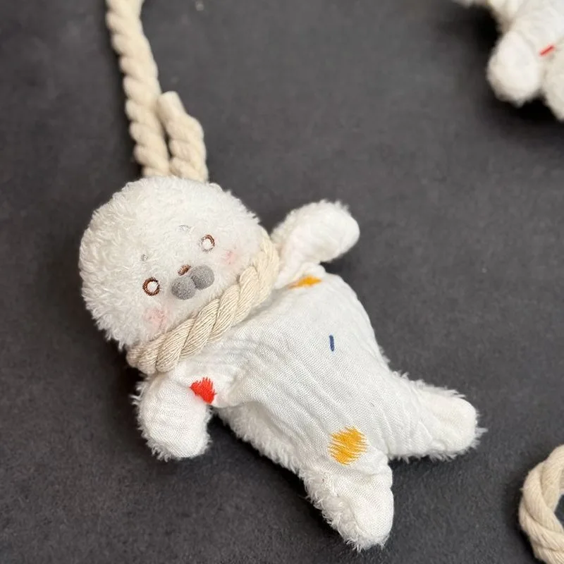 Creative Hanging Rope Bean Bag Seal Squeeze Toy Soothing Animal Stuffed Doll Squishy Toy for Girls Cute Woven Bag Fidget Toy