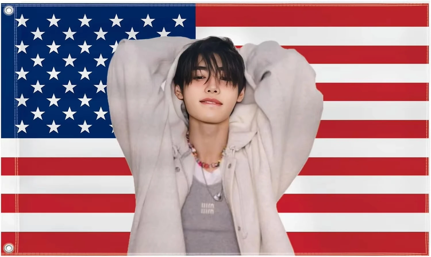 Sunghoon Flag K-pop Idol Tapestry With 2 Brass Grommets Vivid Color American Flag 100D Polyester For Bedroom