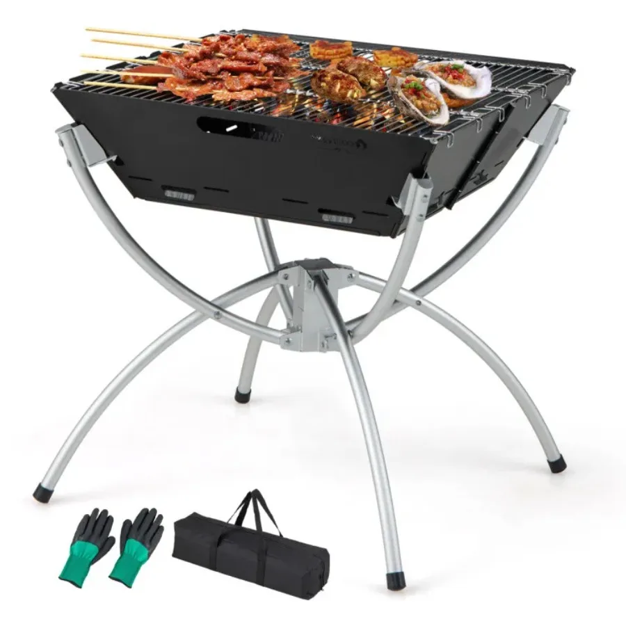 3-in-1 Camping Campfire Grill with Stainless Steel Grills Carrying Bag & Gloves