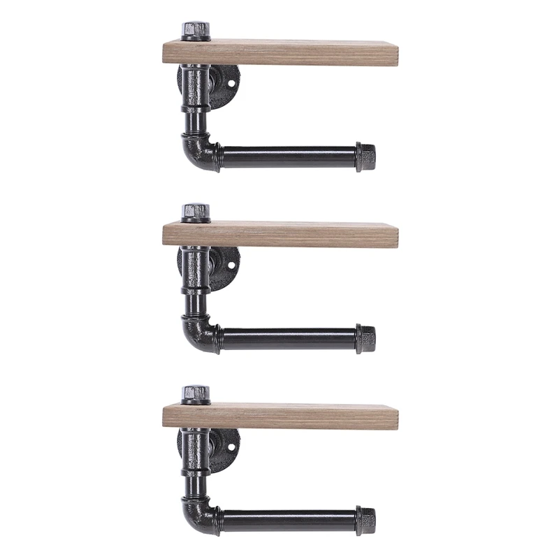 

3X Toilet Roll Holder Multifunction Retro-Styled Iron Pipe Wall Mount Paper Towel Rack