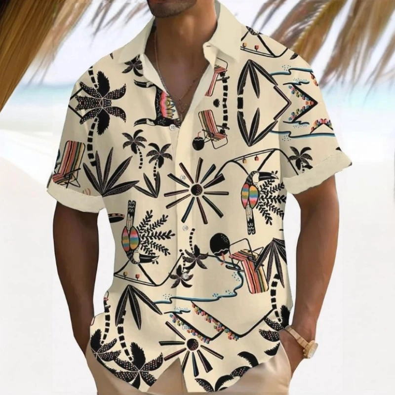 3d Music Symbol Print Hawaiian Shirts For Men Short Sleeve Shirt Summer Beach Casual Man Clothing Loose Oversized Men Shirt Tops