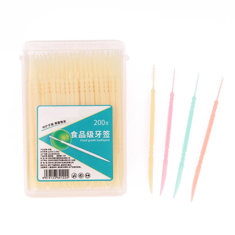 200pcs/box Double Head Dental Floss Interdental Toothpick Brush Brush Teeth Stick Dental Oral Care Toothpicks Floss Pick