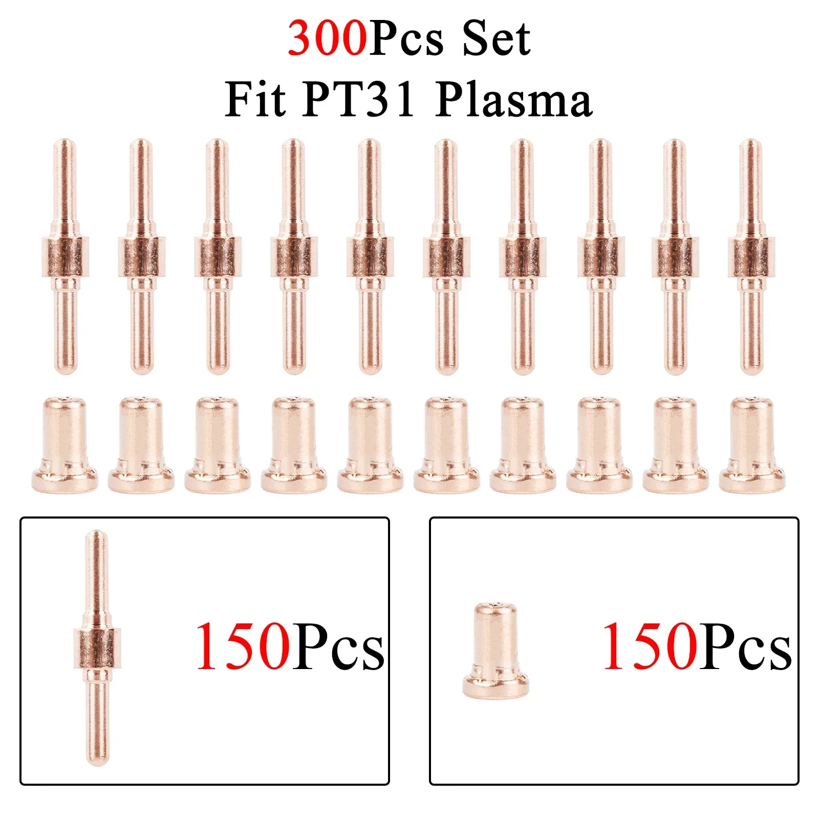 300Pcs Consumables Red Copper Extended Long Tip Electrodes and Long Nozzles Fit PT31 LG40 40A Air Plasma Cutter