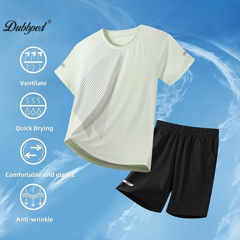 Dubbped Boys Girls 2PCS Kids Sports Sets Quick Drying Sportswear Basketball Clothes Breathable Summer Cloth T-shirt Clothing