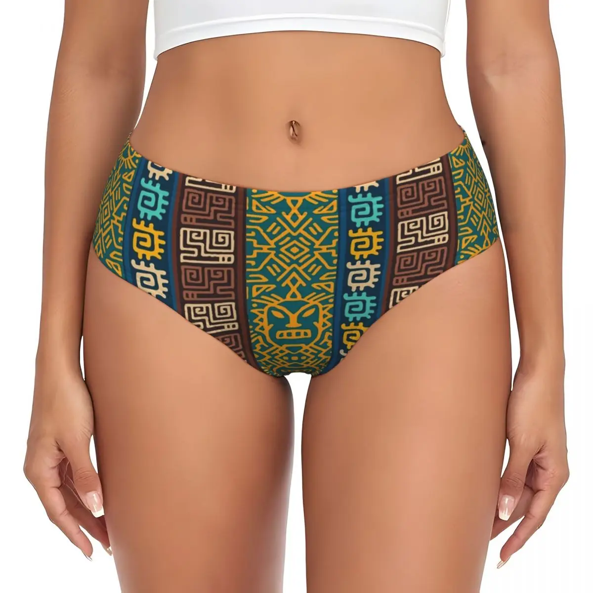 

Custom Blue Ankara Mudcloth African Pattern Brief Panties Womens Stretch Africa Ethnic Art Underwear