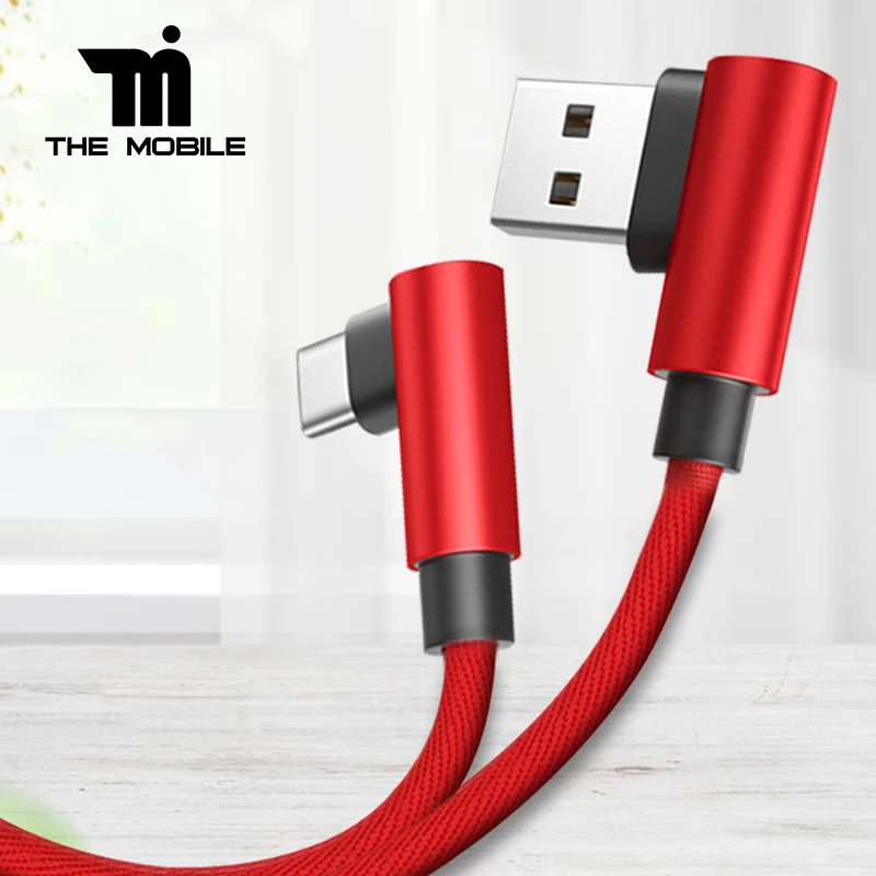 USB Type-C Cable for Huawei Xiaomi Remdi POCO Samsung Fast Charging Mobile USB C Cable 90 Degree Angle USB Type-C Charger Cable