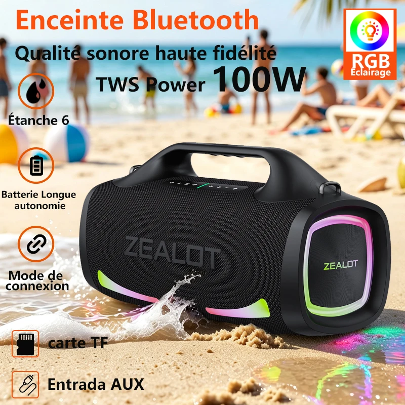 ZEALOT-S79 tragbarer Party-Lautsprecher, kabelloser Bluetooth 5.2 Lautsprecher, Outdoor-Lautsprecher für Camping, 24 Stunden Akkulaufzeit, wasserdichter Lautsprecher für den Strand.