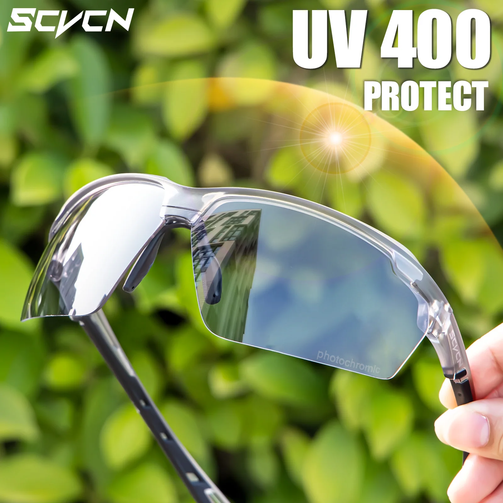 SCVCN UV400 Photochromic Hiking Sunglasses Stylish Outdoor Casual Sports Running Sunglasses Cycling Drive MTB Road Bike Glasses