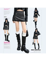 Women Dark Academia 2000s Aesthetic High Waist Pu Faux Leather A-line Mini Skirt Maillard Culottes Y2k Streetwear Old Money Hot