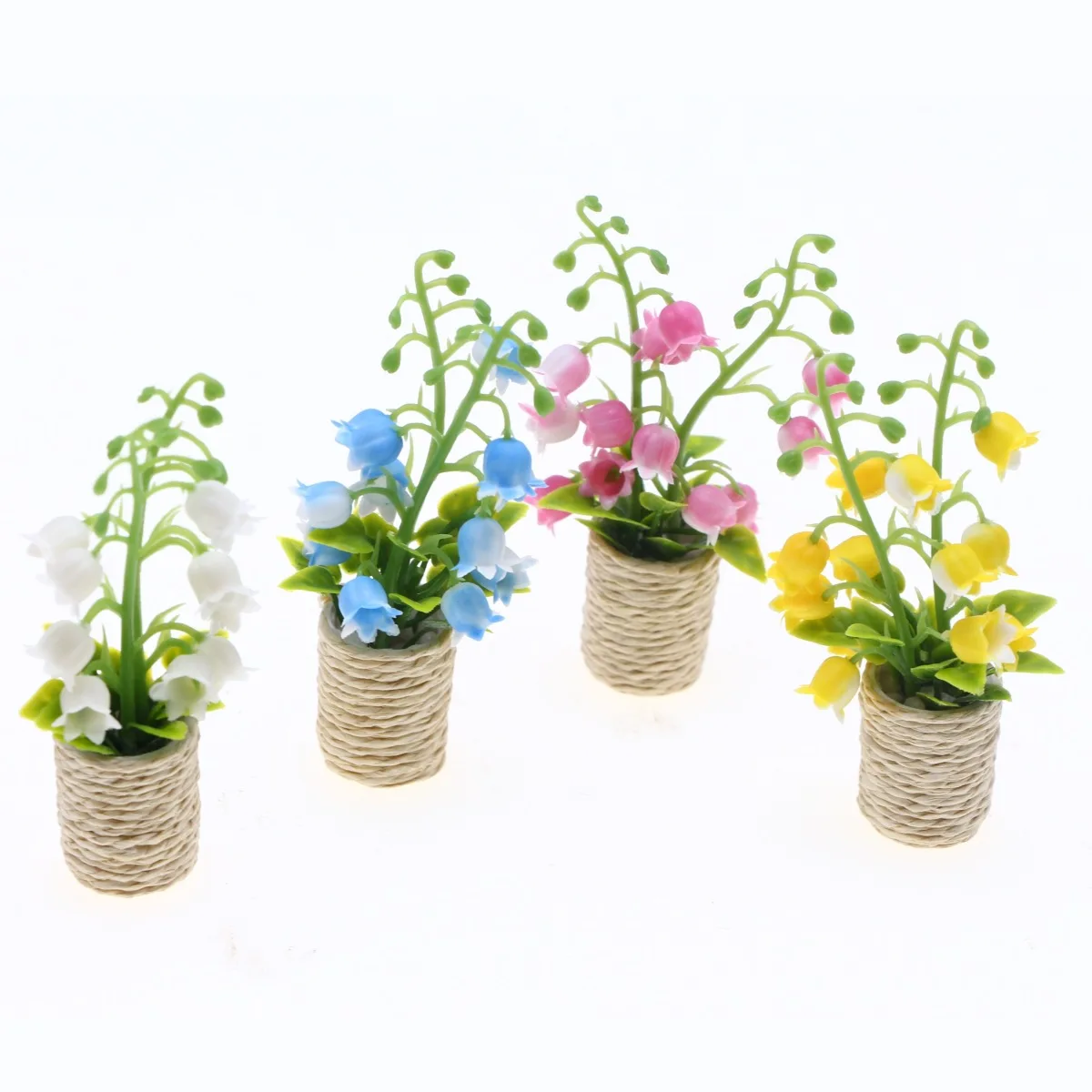 1:12 Dollhouse Miniature Lily-of-the-Valley Plant Pot, BJD Miniature Garden Courtyard Scene Greenery Decor