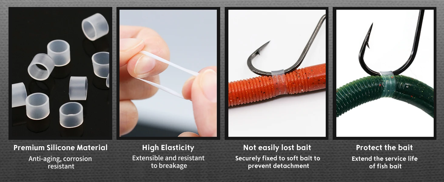 9 km 200–210 Stück verrückte Wurm-O'Ringe für verrückte Rigging-Senkos-Würmer aus weichem Kunststoff, Stickbaits, Silikon-Köder-Spar-O-Ringe – Detail 2