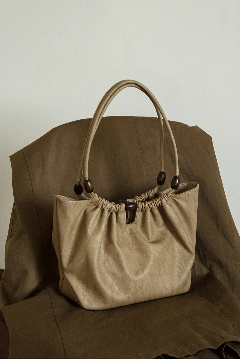 

New Chinese vegetable basket tote bag women's new khaki shoulder bag