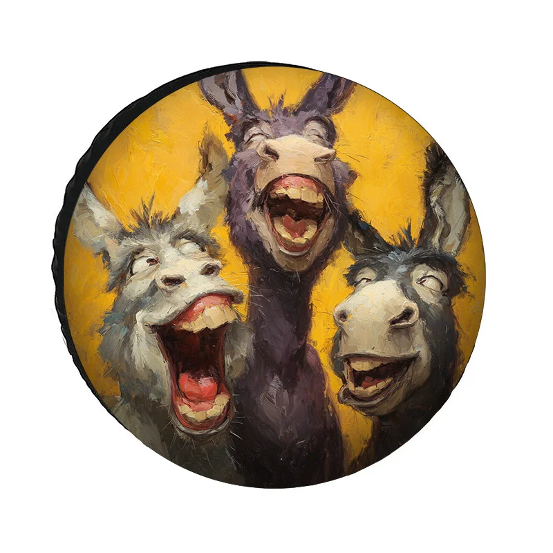 Fit Heavy-Duty Waterproof & Dustproof Donkey Print Tire Cover With Cute Cartoon Donkeys - Thickened Polyester Fiber Car Wheel Fo
