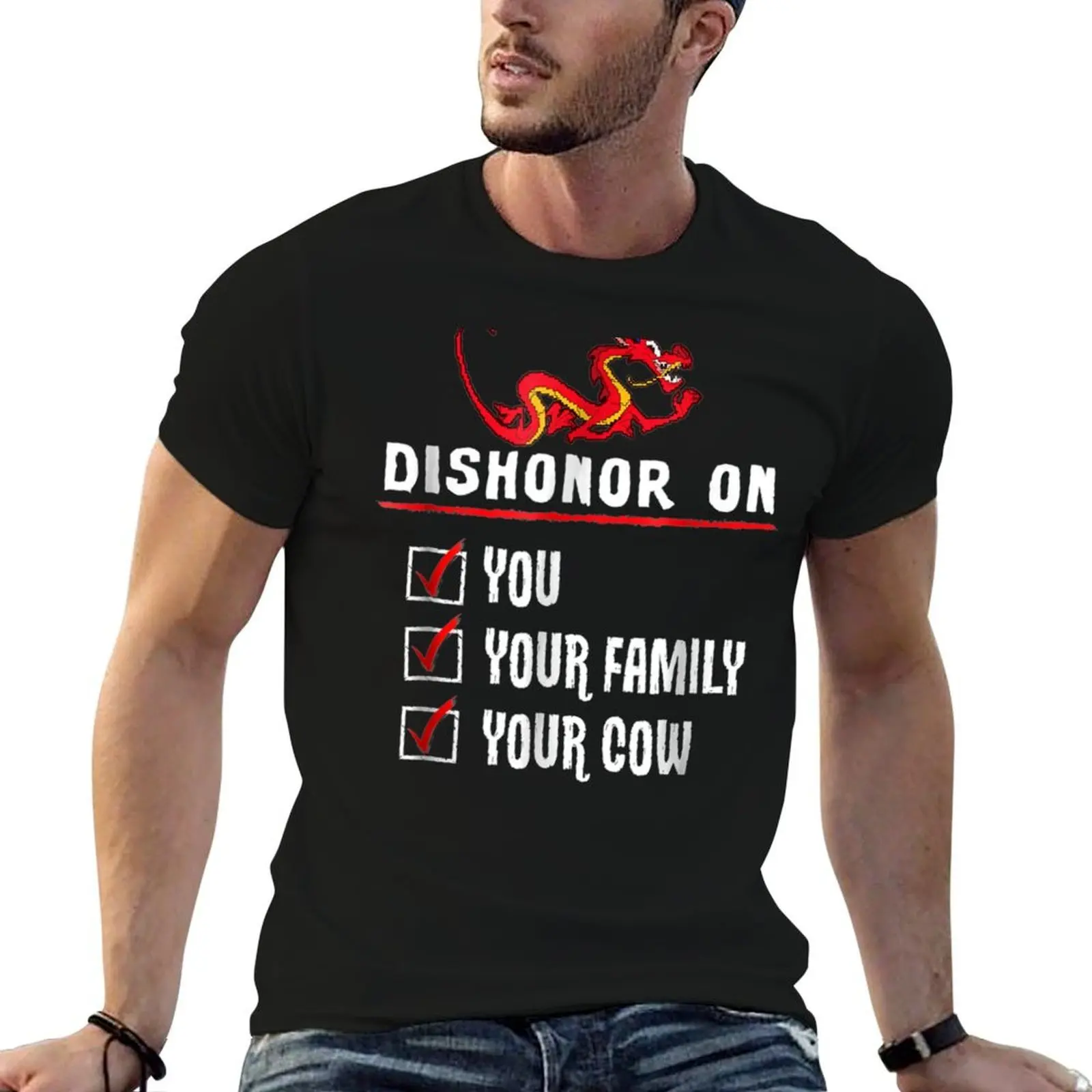 Dishonor On You Your Family Your Cow T-Shirt oversized Funny t-shirt mens t shirts