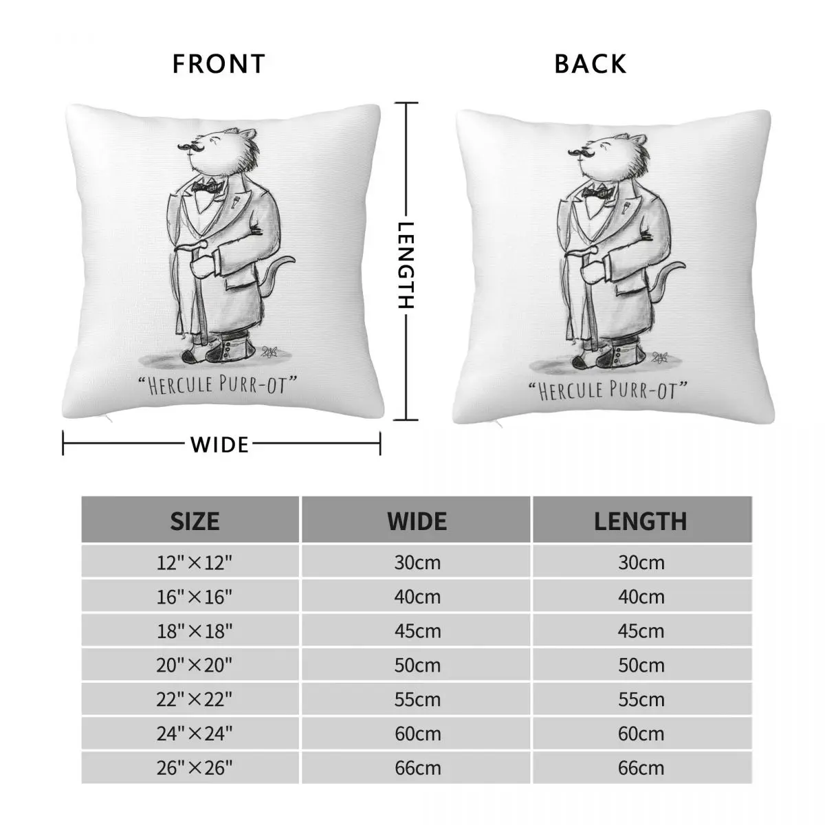 Hercule Poirot Cat Detective Square Pillowcase Polyester Linen Velvet Pattern Zip Decor Pillow Case Room Cushion Cover