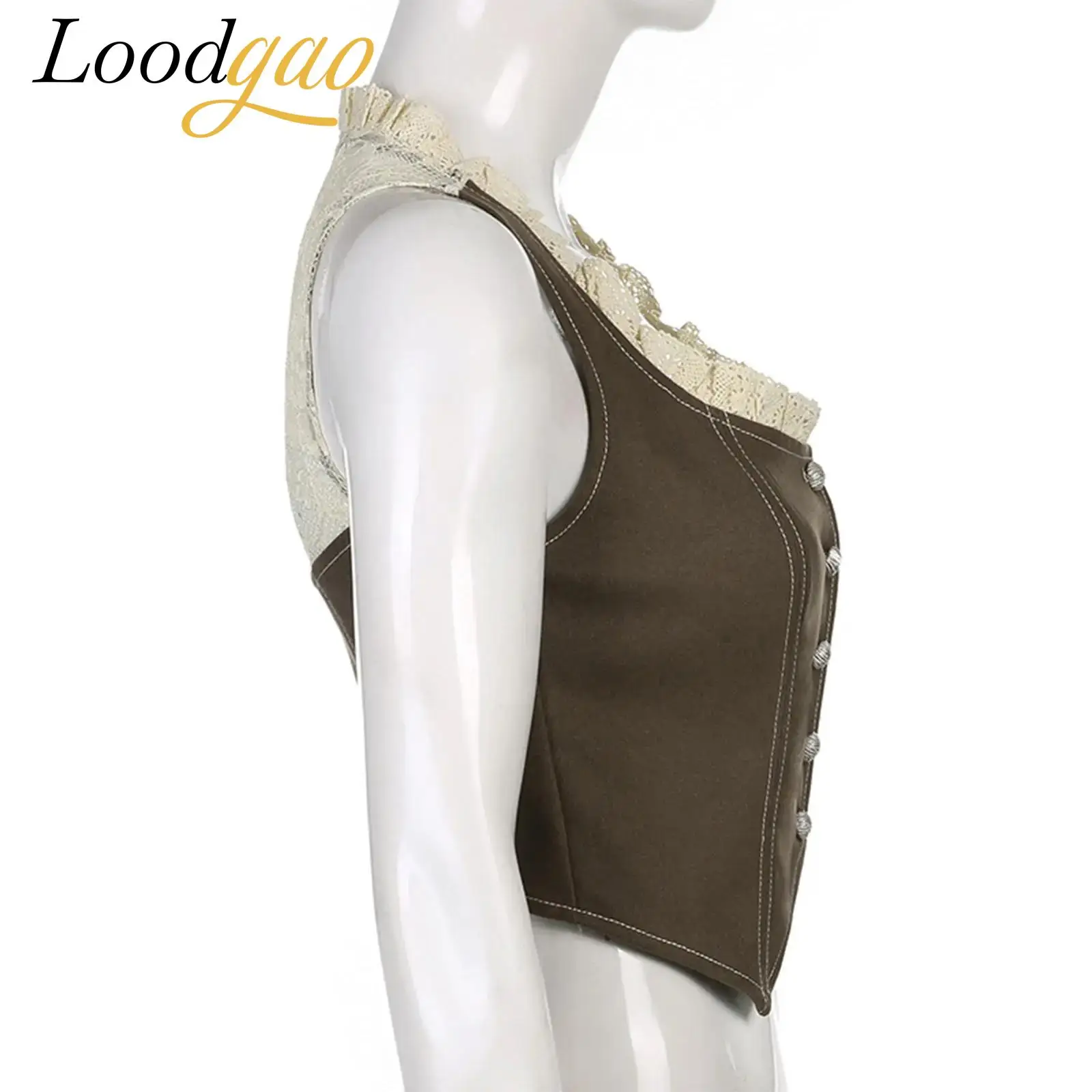 

Women Streetwear Sleeveless Vest Casual Sleeveleve Waistcoats 90s Waistcoat Vests Floral Lace Patchwork Crop Jacket Lady Clothes