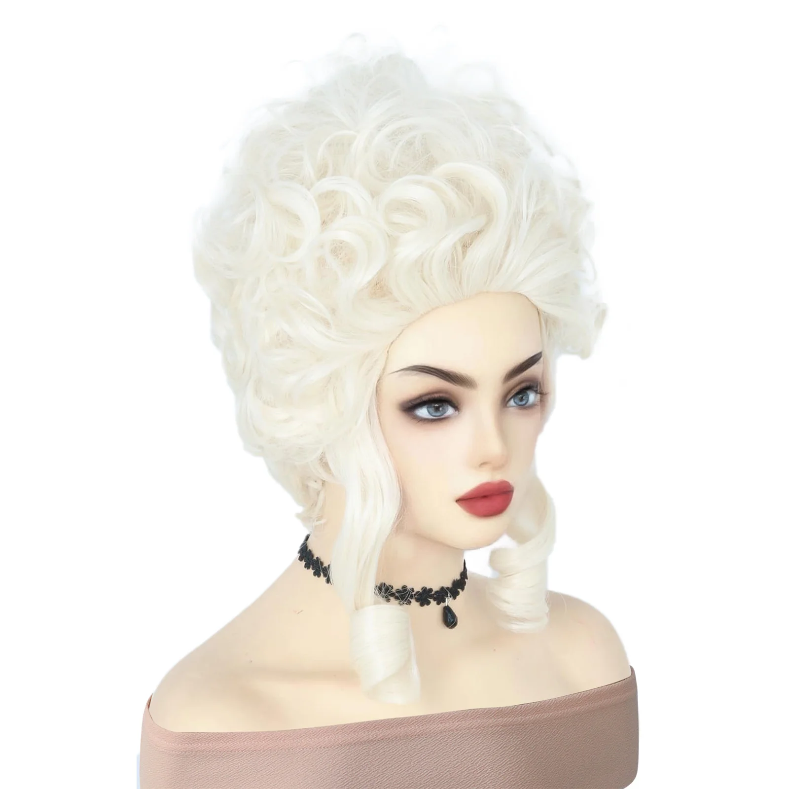 Marie Antoinette Cosplay Wig White Medium Curly Heat Resistant Synthetic Hair for Women Girls Halloween Costume Accessories