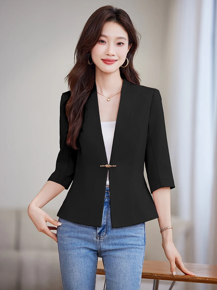 

Black Sleeveless Midi Women's Suit Jacket Spring 2026 Fashion Korean Style Miniature Seven Sleeve mid Sleeve Small Western Cl...