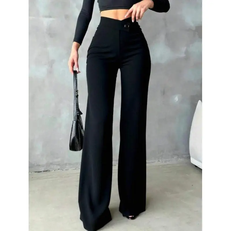 Slim Fit Drape Suit Pants Women's Casual Trousers Low Waist Mid-aged Suitable Denim Material Other Material 100% Cross-Border