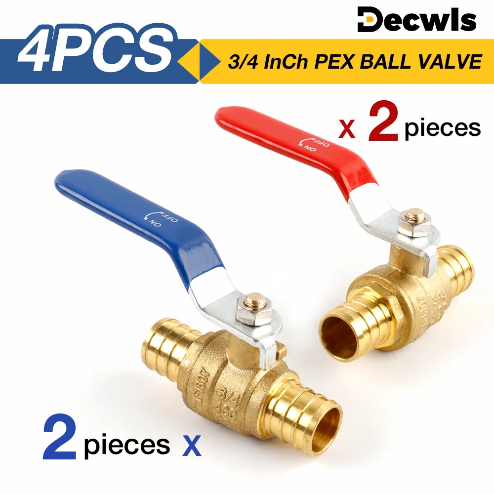 

4PCS Brass Full Port Shut Off Ball Valve for Crimp PEX Pipe, Size 3/4''&1/2‘’, Quarter Turn Hot and Cold of Water Stop Shut off