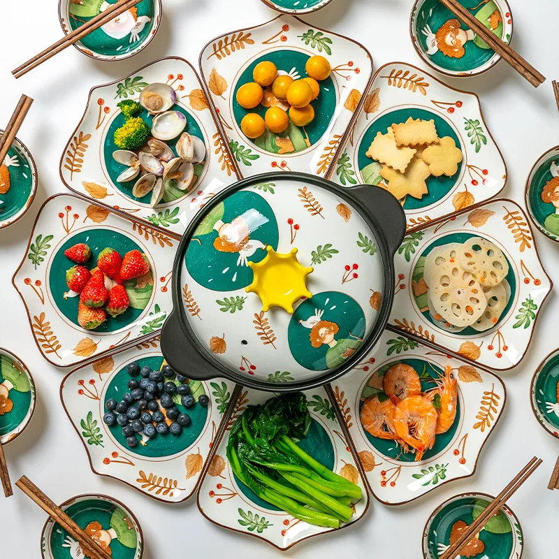 

39 piece Japanese Cartoon Tableware Sets Food Bowl Chopsticks Ceramic Spoon Plates Creative Dinnerware Set Utensils For Kitchen