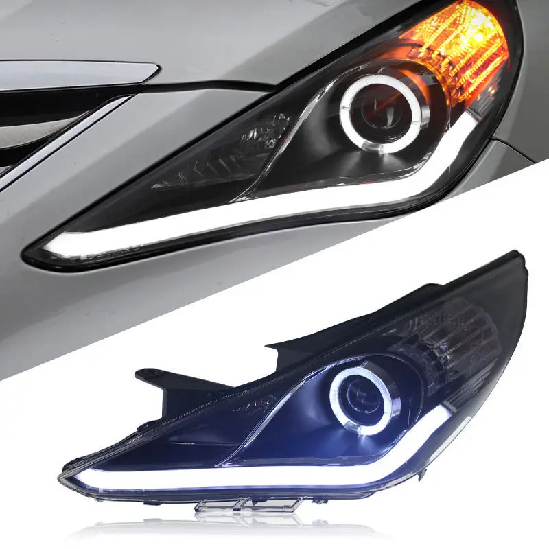LED Headlight Assembly for Sonata 8 with LED Angel Eye Daytime Running Light Bifocal Lens Xenon Headlights 12V 6000K New