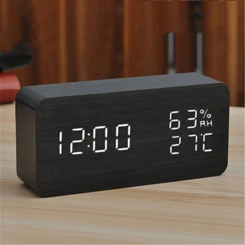 Youpin LED HD Electronic Alarm Clock Thermometer and Hygrometer Indoor Precision High-grade Luminous Wood Clock