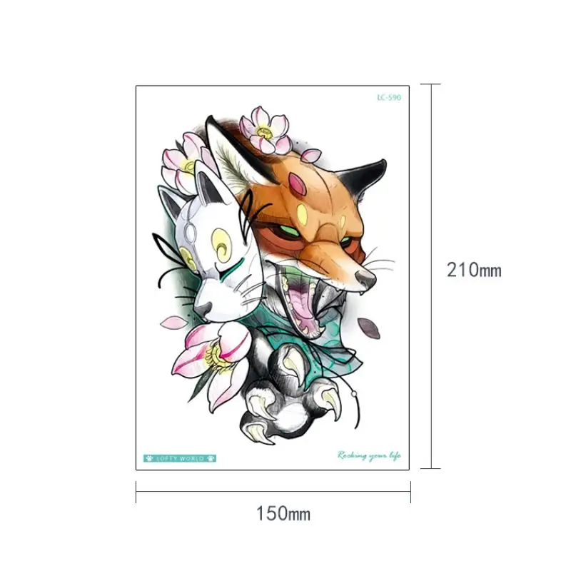 VeeCharm - Wildlife Series Half Arm Temporary Tattoo Stickers for Adults, Tiger/Fox/Leopard Wolf/ Lion, Waterproof, 1/28 Sheet