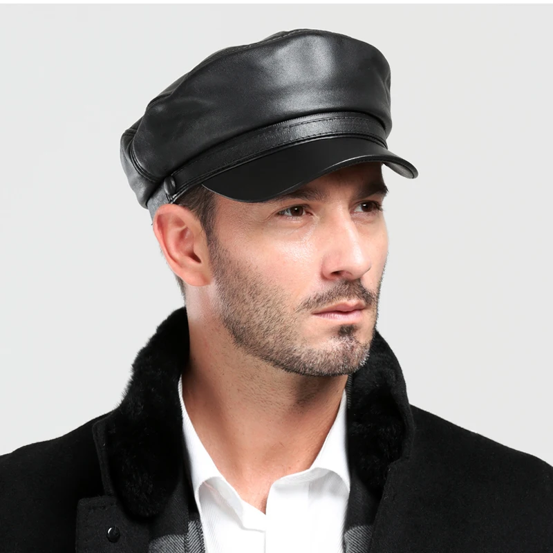 

New 2024 Spring/Winter Unisex 55-60 CM Balck Genuine Leather Military Hats Thin Windproof Baseball Caps Gorras