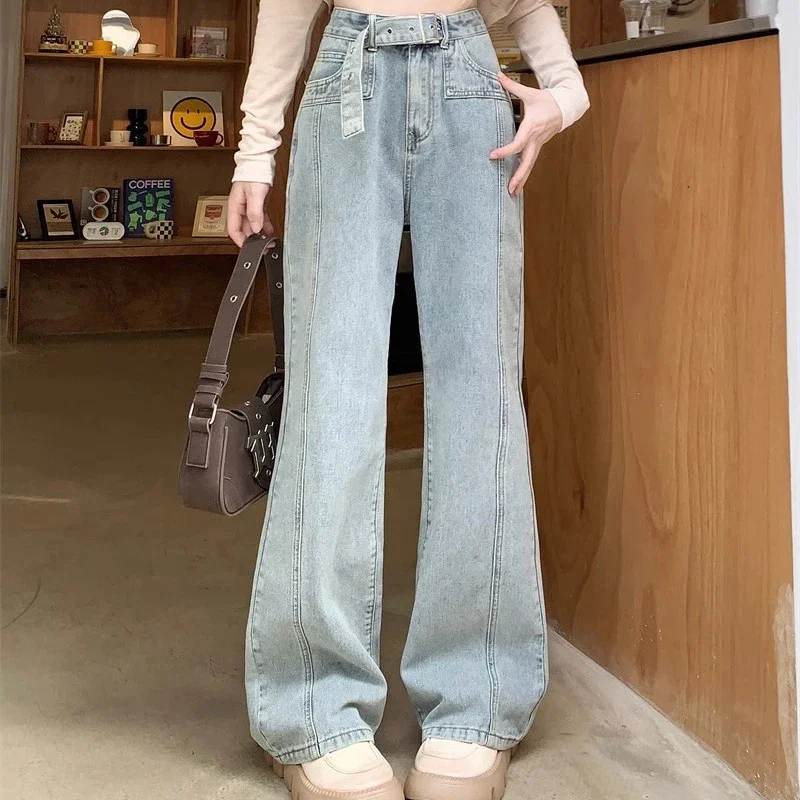 

2024, женские мешковатые расклешенные джинсы с высокой талией Y2k, женские готические уличные брюки-клеш, светло-голубые дизайнерские джинсовые брюки для девочек