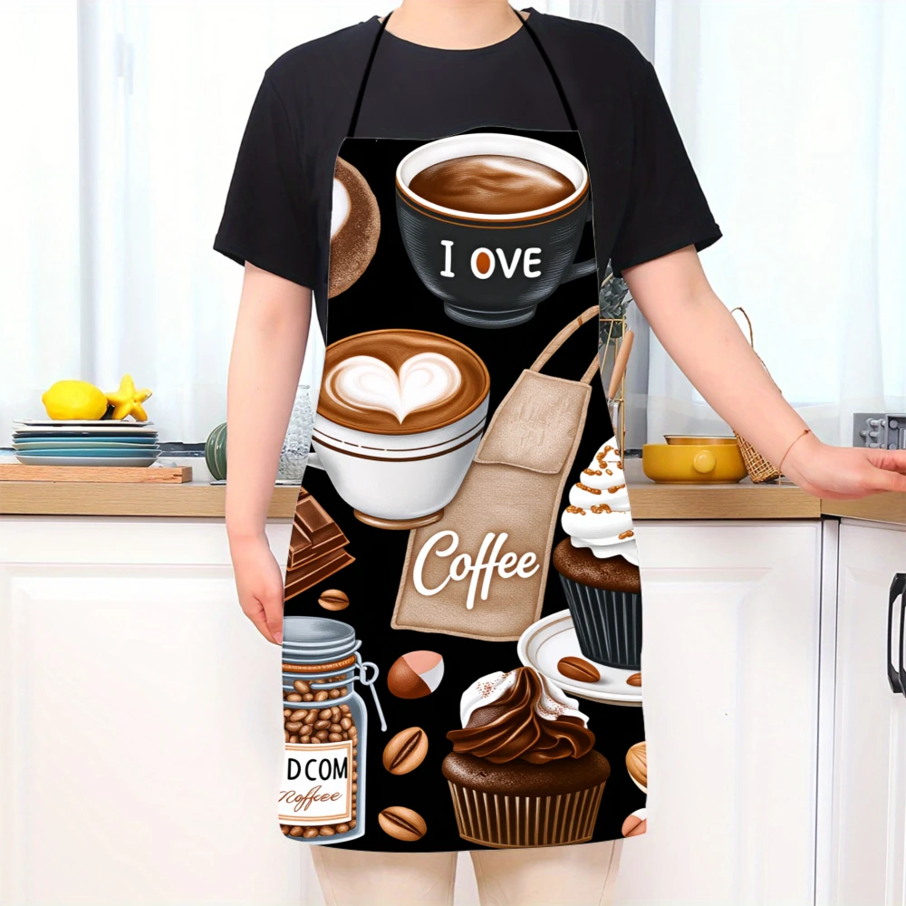 Coffee Lover Apron With Coffee Cup Chocolate And Cupcake Design For Baking And Cooking