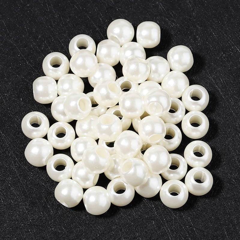 30-200pcs 8 10 12 16mm ABS Imitation Pearl Big Hole Beads Plastic Acrylic Spacer Bead For Jewelry Making Diy Bracelet Necklace