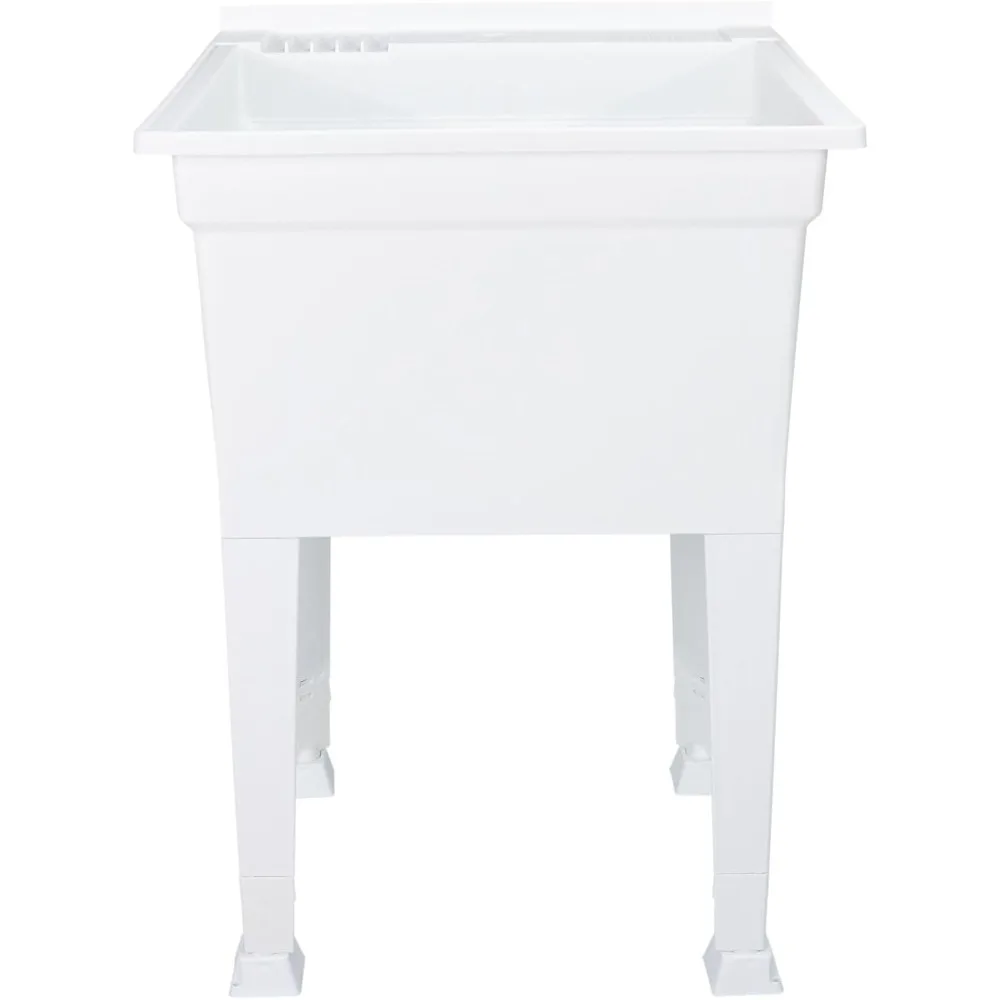 배수 플러그, 높이 조절 장치, 5단계 간편 설치 과정이 포함된 견고한 독립형 유틸리티 싱크대