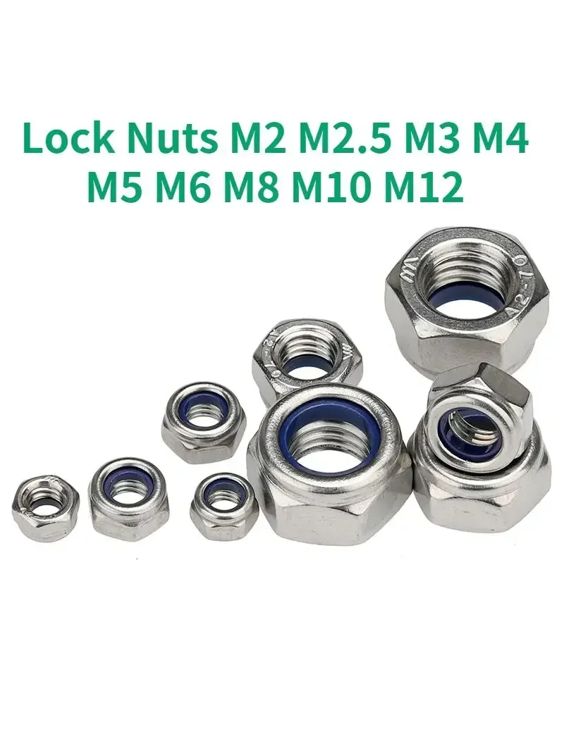 20 stuks RVS Nyloc Nylock Borgmoeren M2 M2.5 M3 M4 M5 M6 M8 M10 M12 2m 4mm 6mm DIN 985 Hexagon Anti-slip Self-lock - afbeelding 2