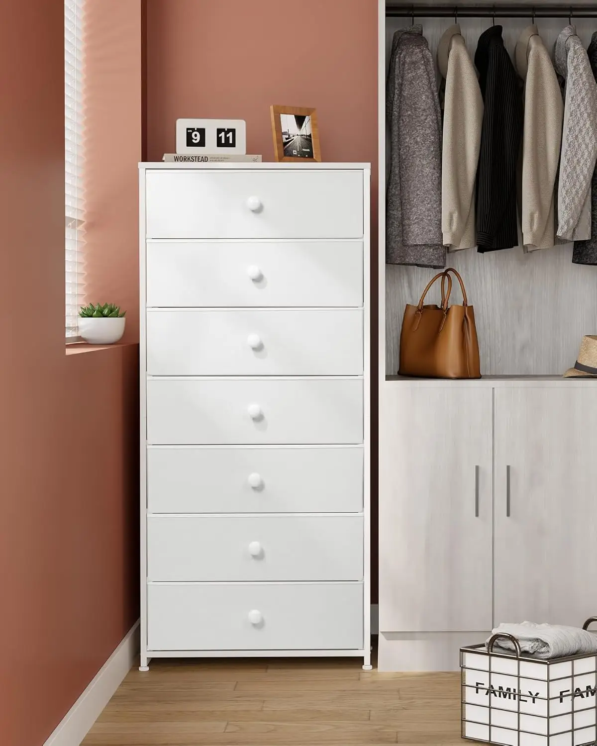 Crestlive Products Tall Dresser, 7-Drawer Wide Fabirc Storage Tower, Chests Of Drawers - Vertical Organizer Unit For Bedroom,