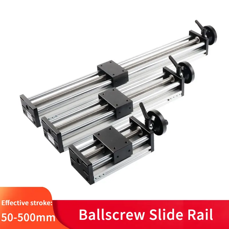 Linear Guide Manual Sliding Table Ballscrew SFU1204 100-500MM Stroke Handwheel Double Optical Axis CNC Table 3D Printer XY