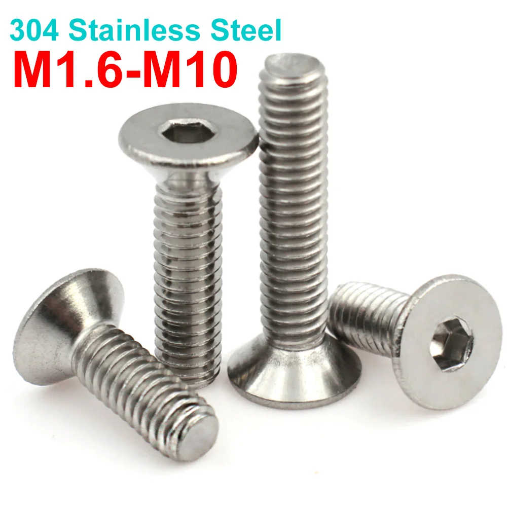 

5/10/50pcs M1.6 M2 M2.5 M3 M4 M5 M6 M8 304 A2 Stainless Steel Hex Hexagon Socket Head Flat Countersunk Allen Bolt Screw DIN7991