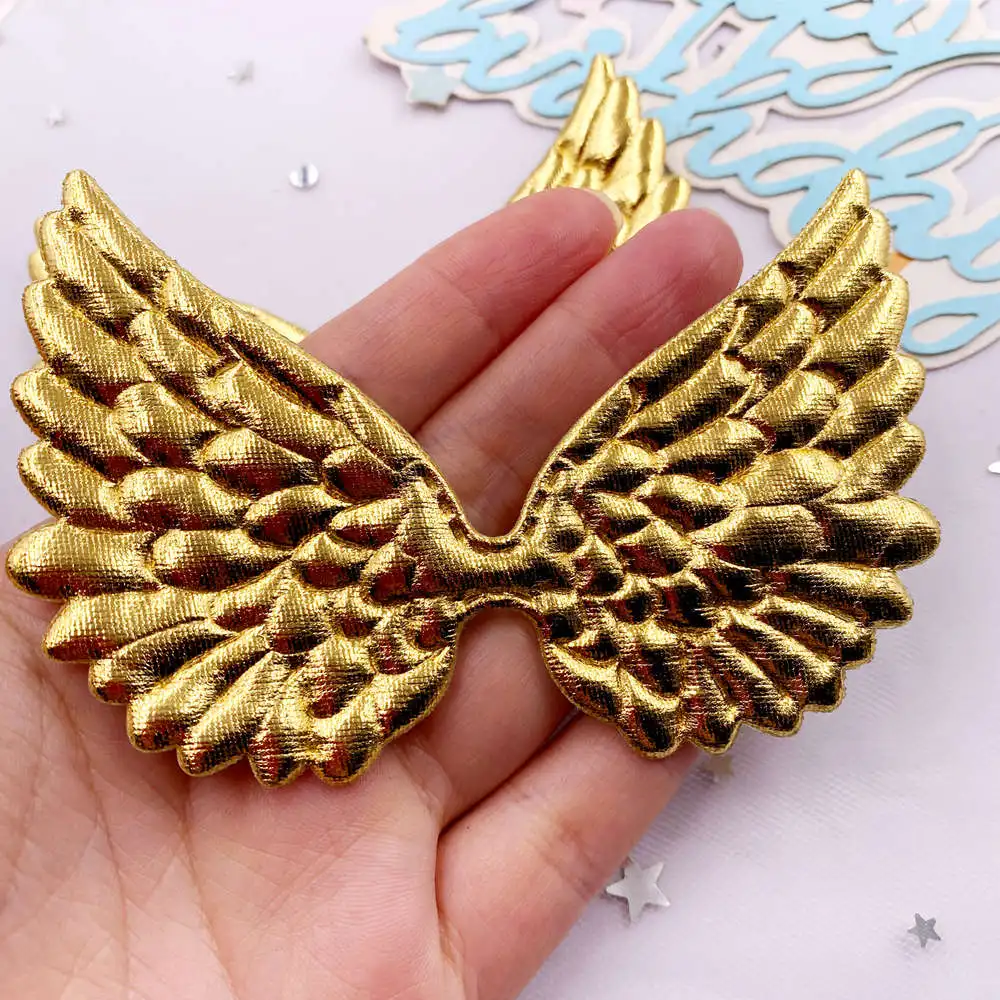 Glitter Bepowder Cloth Padded 10CM AB Pretty Angel Big Wings patch  DIY Wedding Appliques Decoration Craft SE359
