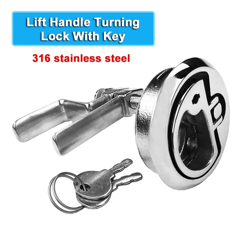 

316 Stainless Steel Latch Flush Pull Turning Lock Lift Handle with Keys for Boat Deck Hatch Doors RV Yacht Marine Accessories