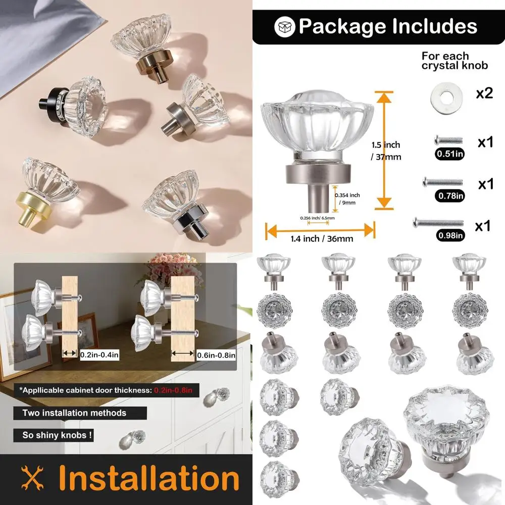 

16-Pack Clear Glass Cabinet Knobs with Brushed Nickel Base for Kitchen, Bedroom, and Bathroom Furniture