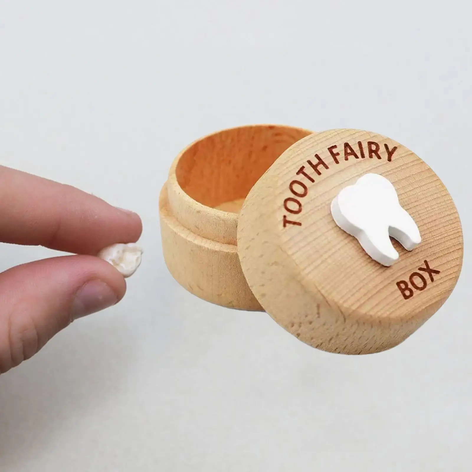 Organizzatore di stoccaggio per ricordi di denti da latte, scatola di memoria in legno per regalo di fata dei denti dei capelli fetali per bambini